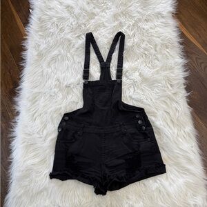 Black Denim Overall Shorts